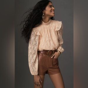 Anthropologie Porridge Sheer Lace Long-Sleeve Top XL
